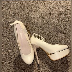 White and Gold Platform Heels